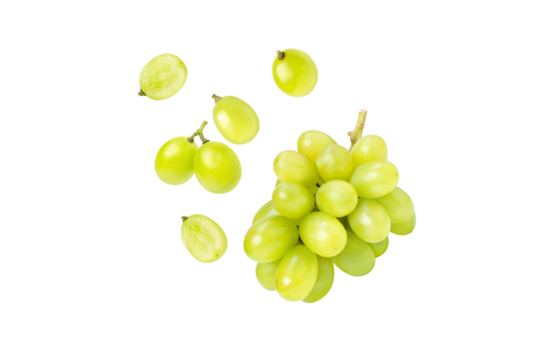 bunch of grapes on white background.