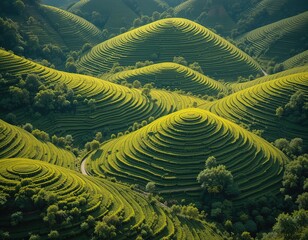 Majestic Terraced Cha Fields, Maia, Portugal, Aerial Perspective