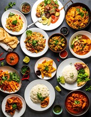 Mix o buffete de platos de comida variados sobre una mesa