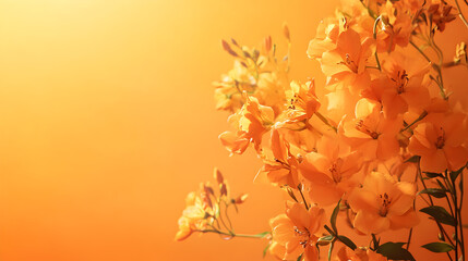 Radiant orange flowers blooming against a warm monochromatic backdrop with gentle sunlight