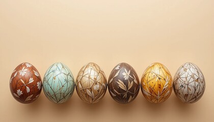 Quail Eggs and White Feathers on Beige Background