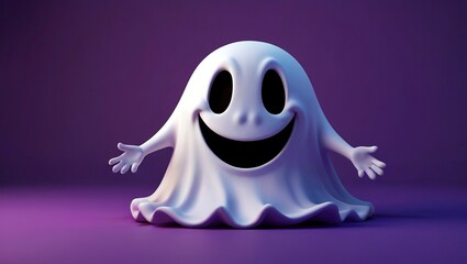 Smiling White Ghost on Purple Background - Design Concept