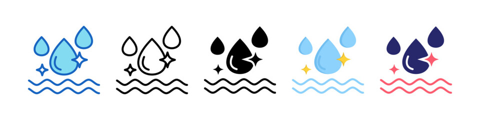 Fototapeta premium Clean Water Multiple Style Icon Set Collection.