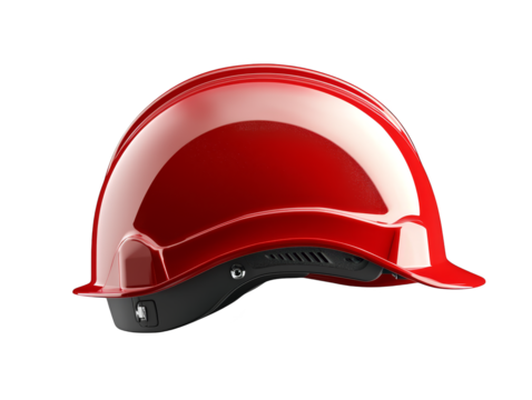 Red hard hat on plaid background, safety and protection in a checkered pattern