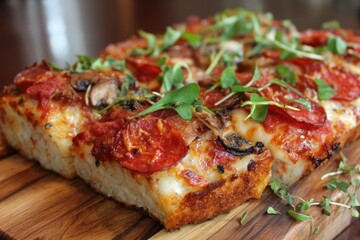 Crustless pizza served on focaccia bread