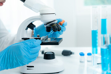 Scientist check chemical whole grains residues in laboratory. Control experts inspect the concentration of chemical residues. hazards, standard, prohibited substances, contaminate, Microbiologist