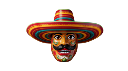 Vibrant Mexican Mask in Sombrero Hat Festive Folk Art Design