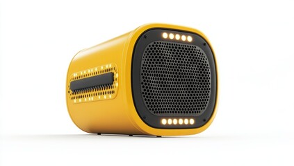 Yellow outdoor portable speaker, product design rendering, white background, high-resolution photography