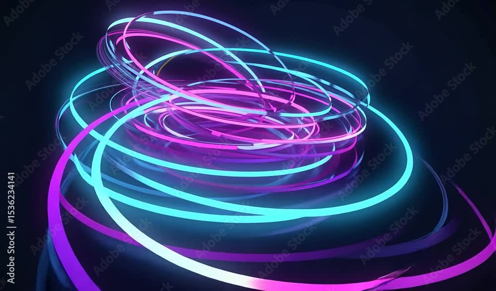 Wall mural vibrant swirling neon light trails in a dark background creating a dynamic visual effect