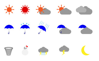 シンプルな色付きお天気マークのイラストセット