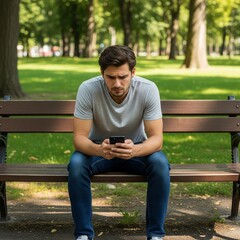 Obraz premium Park Worries: Person on Phone