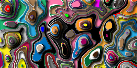 Abstract colorful layered topographic map graphic design with 3d depth effect providing a modern artistic aesthetic for backgrounds and digital art.