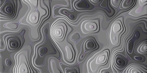 Abstract topographic map depicting layered contour lines in grayscale with a seamless pattern for design and digital art applications