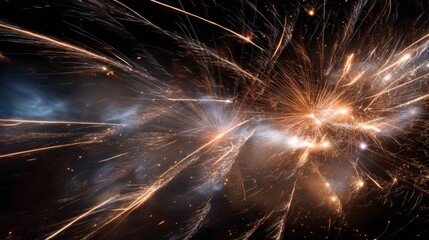 Streaks of Fire: Dynamic shot of a firework explosion, its glowing embers and smoky tendrils painting a mesmerizing, high-energy display against the night sky
