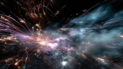 Cosmic Explosion: An artistic display of celestial fireworks, a vibrant burst of light and color illuminating the darkness, a breathtaking scene
