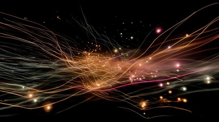 Luminous Energy Flow: This abstract depiction of luminous energy strands dancing against a stark backdrop. It encapsulates concepts of innovation, technological advancement, and interconnectivity.