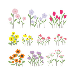 Collection of various beautiful hand-drawn colorful flower arrangements