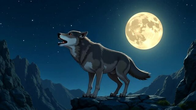 Wolf howling at the moon