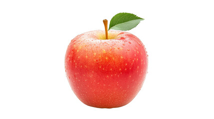 Juicy red apple with vibrant green leaf, a symbol of freshness and healthy eating