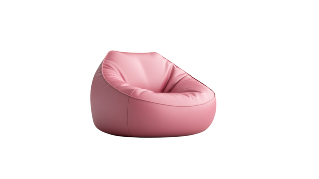 Cozy pink beanbag chair against a vibrant white background, comfort and style