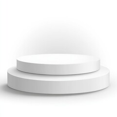 Two-tiered, white, circular podium on a white background