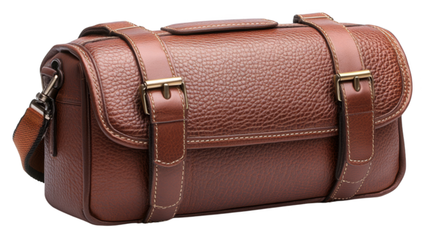 Classic brown leather handbag with durable handle, perfect for everyday style and functionality