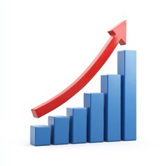 Growing bar graph, red arrow, upward trend