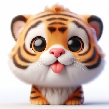 3D realistic adorable funny tiger cub expression on a white background
