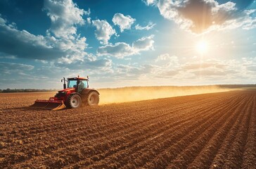 Obraz premium Tractor plowing a wide golden field