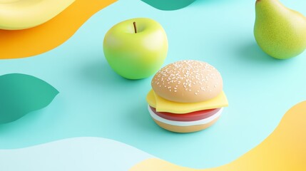 apple an burger illustration cartoon