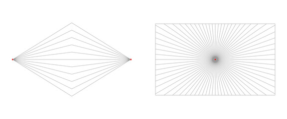 Set of perspective line with 1 and 2 vanishing point. Vector Illustration.