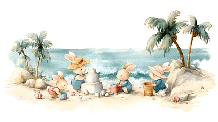 Cute Family cartoon watercolor style family