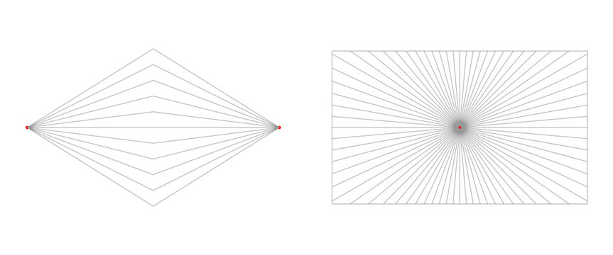 Set of perspective line with 1 and 2 vanishing point. Vector Illustration.