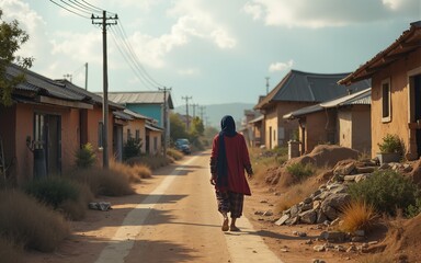 A scene depicting a community adapting to economic changes brought about by sanctions, focusing on resilience and adaptation strategies. High quality