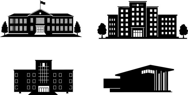School building vector silhouette university college education campus architecture icon set graphic design 100 editable stock vector illustration