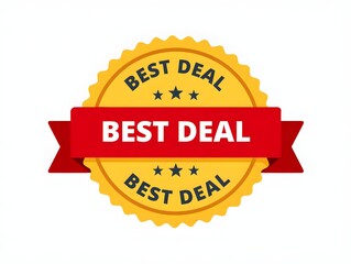 Best Deal Badge with Gold Rosette and Red Banner Design Element