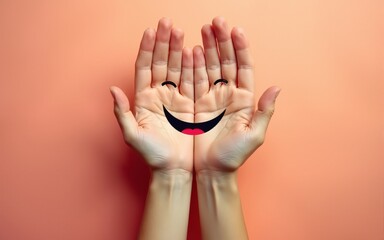 Bunte Hände mit Smiley als Hintergrund. High quality