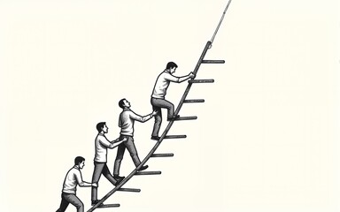 Drawing of people forming a ladder, helping each other climb, symbolizing mutual support. High quality