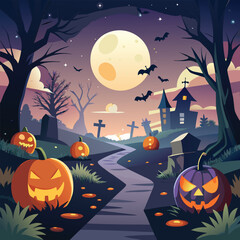 Fototapeta premium Classic Halloween Silhouette Illustration with Animal Elements for Spooky Designs