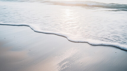 Smooth sandy beach with abstract waves, soft morning light, minimalist serenity