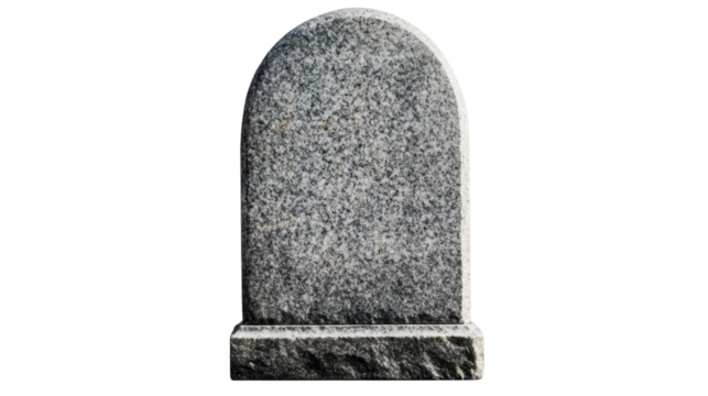 Simple grey tombstone with rounded top design and stone craft details isolated on white background

