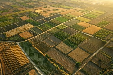 Fototapeta premium Wide aerial view of patchwork farms
