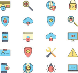 Privacy policy and GDPR compliance icons pack for legal protection