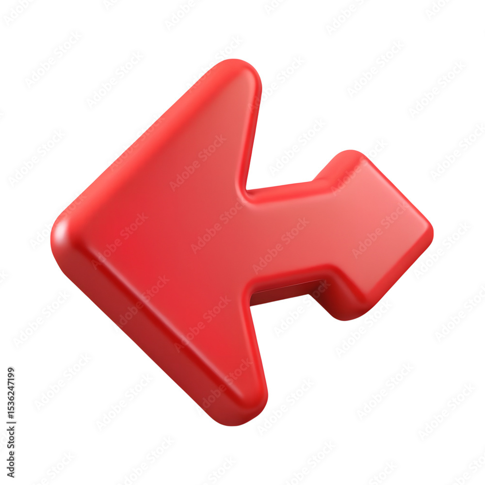 Poster glossy red arrow icon pointing left isolated on a white background for website and app design isolat
