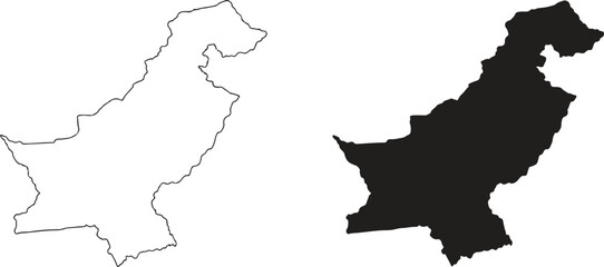 Outline and Filled Map of Pakistan Vector Design Concept 