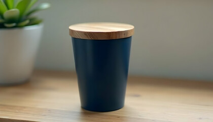 Dark Blue Jar with Wooden Lid