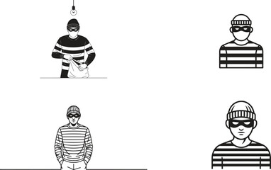 Naklejka premium Burglar And Security Set. Theft, Alarm, Mask, Lock System Vector Illustration