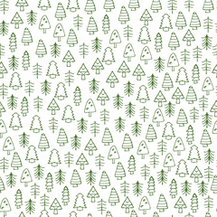 seamless pattern with spruce forest trees doodle  vector