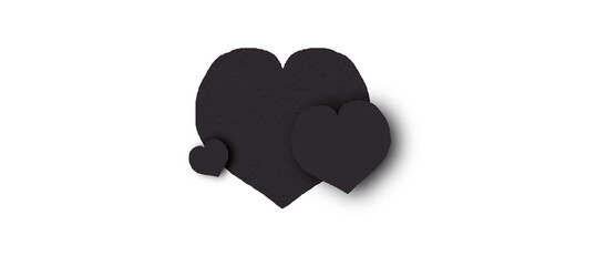 Black heart shaped paper on transparent background. Collage composition with rough texture of paper. Scalloped edges. Love and romance. Lovely halftone color.