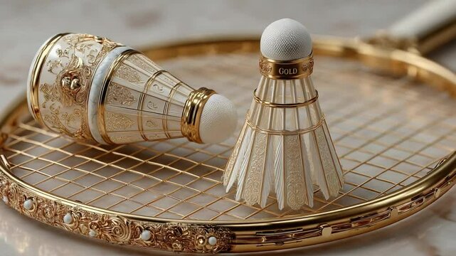 Luxurious Golden Badminton Set: Exquisite Racket and Shuttlecock Design for Premium Sport